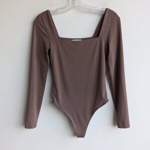 Aritzia Babaton Contour Square Neck Long Sleeve One Piece Bodysuit - Taupe Brown